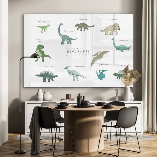 MuchoWow® Tableau sur verre 180x120 cm - Tableau sur verre acrylique - Chambre d'enfant - Couleurs - Dinosaurus - Garçon - Fille - Enfant - Photo sur verre - Peintures