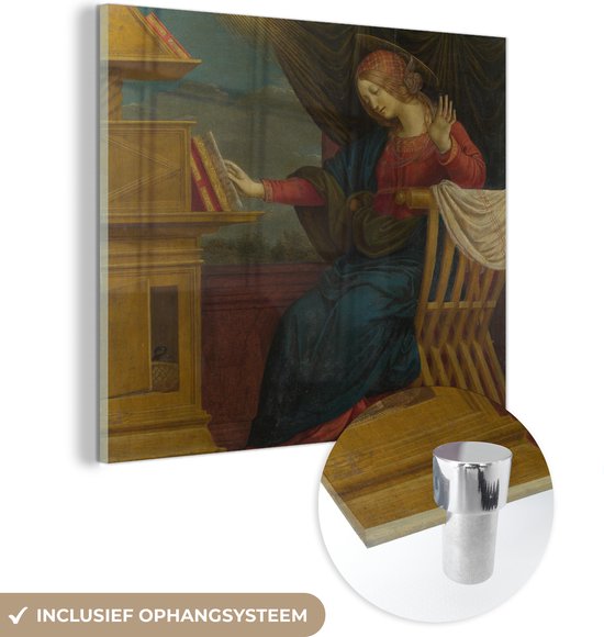 MuchoWow® Glasschilderij - De aankondiging, de Maagd Maria - schilderij van Gaudenzio Ferrari - 50x50 cm - Acrylglas Schilderijen - Foto op Glas