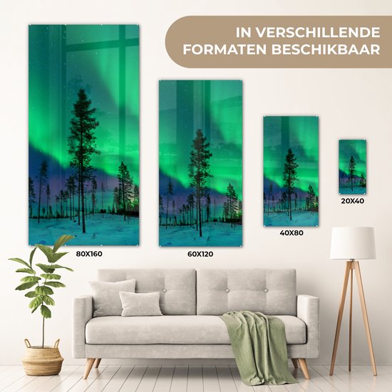 MuchoWow® Peinture sur verre 20x40 cm - Peinture sur verre acrylique - Aurores boréales - Suède - Arbre - Photo sur verre - Peintures