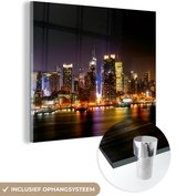 MuchoWow® Glasschilderij 90x90 cm - Schilderij acrylglas - New York - Manhattan - Skyline - Foto op glas - Schilderijen