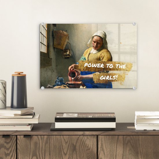 MuchoWow® Peinture sur verre 30x20 cm - Peinture sur verre acrylique - Melkmeisje - Or - Citations - Peinture - Maîtres anciens - Photo sur verre - Peintures