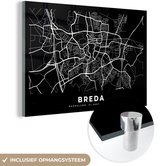 MuchoWow® Glasschilderij 30x20 cm - Schilderij acrylglas - Breda - Kaart - Zwart - Foto op glas - Schilderijen