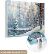 MuchoWow® Glasschilderij 80x60 cm - Schilderij acrylglas - Sneeuw - Water - Boom - Foto op glas - Schilderijen