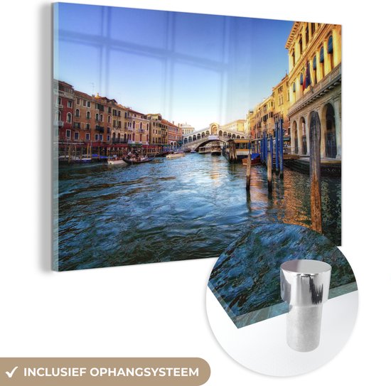 MuchoWow® Glasschilderij 90x60 cm - Schilderij acrylglas - Venetië - Brug - Italië - Foto op glas - Schilderijen