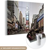 MuchoWow® Glasschilderij 90x60 cm - Schilderij acrylglas - Zonsopgang Times Square - Foto op glas - Schilderijen