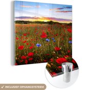 MuchoWow® Glasschilderij 20x20 cm - Schilderij acrylglas - Bloemen - Zonsondergang - Kleuren - Foto op glas - Schilderijen
