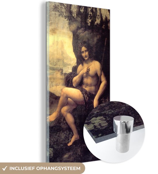 MuchoWow® Glasschilderij 20x40 cm - Schilderij acrylglas - St John in the wilderness - Leonardo da Vinci - Foto op glas - Schilderijen