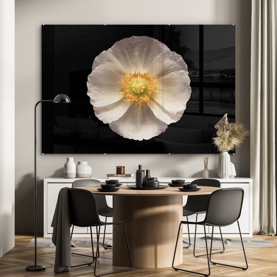 MuchoWow® Peinture sur Verre - Coquelicot - Bloem - Wit - 150x100 cm - Peintures sur Verre Peintures - Photo sur Glas