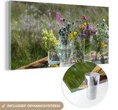 MuchoWow® Glasschilderij 40x20 cm - Schilderij acrylglas - Vaas - Bloemen - Kleuren - Foto op glas - Schilderijen