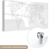 MuchoWow® Glasschilderij 120x60 cm - Schilderij acrylglas - Wereldkaart - Lijn - Zwart - Wit - Foto op glas - Schilderijen
