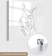 MuchoWow® Glasschilderij 90x90 cm - Schilderij acrylglas - Abstracte line art van een vrouw en een man vierkant - Foto op glas - Schilderijen