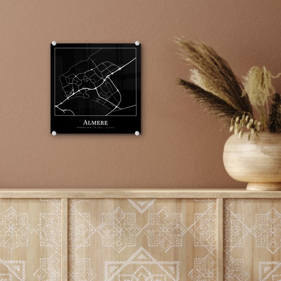 MuchoWow® Peinture sur verre - Plan de la ville - Almere - Carte - Carte - 20x20 cm - Peintures sur verre acrylique - Photo sur Glas