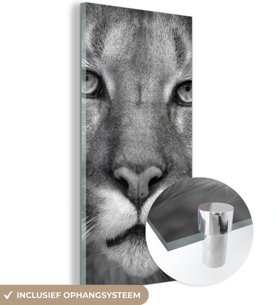 Peinture sur verre - Photo sur verre - Verre acrylique - Animaux sauvages - Panthère - Zwart - Wit - 60x120 cm - Peinture sur verre animaux - Peinture sur verre panthère - Peinture sur verre - Décoration murale murale - Salon