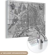 Plan historique en noir et blanc de la ville d' Amsterdam en Hollande-Septentrionale Plexiglas - Carte 80x60 cm - Tirage photo sur Glas (décoration murale en plexiglas)