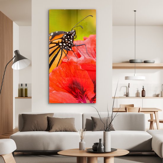 MuchoWow® Peinture sur verre 80x160 cm - Peinture sur verre acrylique - Fleurs - Papillons - Monarque - Photo sur verre - Peintures