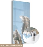 MuchoWow® Glasschilderij 60x120 cm - Schilderij acrylglas - Lucht - Gras - Pampasgras - Foto op glas - Schilderijen