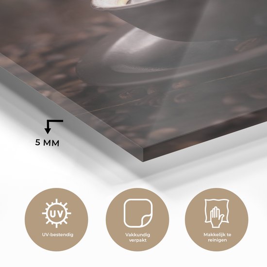 MuchoWow® Peinture sur verre 90x90 cm - Peinture sur verre - Café - Chaud - Grains de café - Photo sur verre acrylique - Peintures