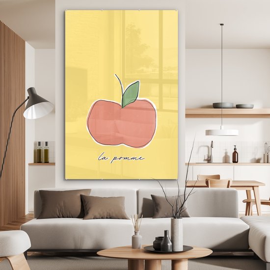MuchoWow® Peinture sur verre 100x150 cm - Peinture sur verre acrylique - Pomme - Fruit - Texte - Photo sur verre - Peintures