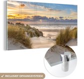 Glasschilderij - Foto op glas - Strand - Zee - Zon - Duin - Wanddecoratie - 160x80 cm - Schilderij glas - Kamer decoratie - Acrylglas - Schilderijen woonkamer - Portret van de zomer