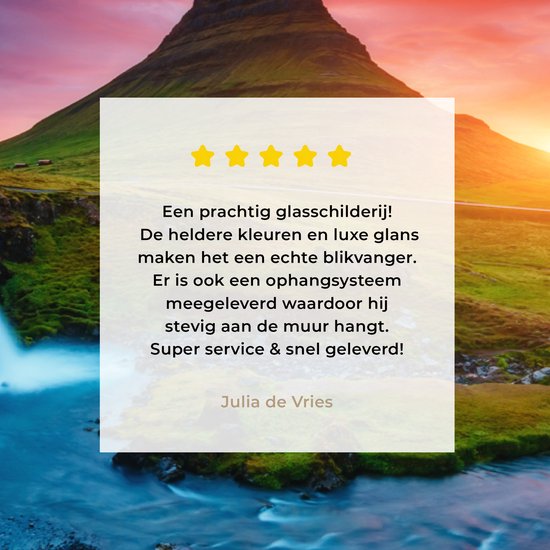 Peinture sur verre - Photo sur verre - Cascade - Islande - Coucher de soleil - Berg - Verre acrylique - Peinture sur verre nature - Peinture sur verre - 120x80 cm - Décoration murale - Décoration Décoration murale