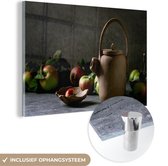 MuchoWow® Glasschilderij 30x20 cm - Schilderij acrylglas - Theepot - Thee - Stilleven - Foto op glas - Schilderijen