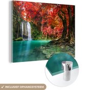 Peinture sur verre - Décoration murale - Cascade - Érable du Japon - Water - Peinture sur verre nature - Photo sur verre - Peinture sur Verres - 80x60 cm - Verre acrylique - Décoration murale