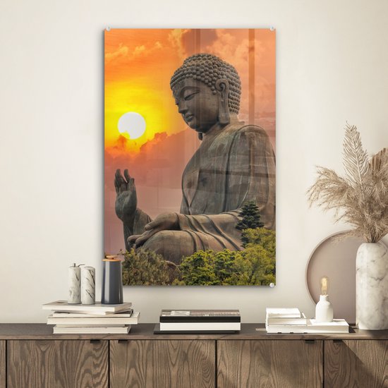 Peinture sur verre - Photo sur verre - Verre acrylique - Image de Bouddha - Nature - Méditation - Spiritualité - Peinture sur verre d'intérieur - Décoration murale verre - 40x60 cm - Peinture - Décoration murale