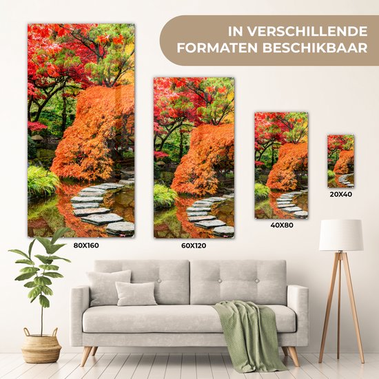 Peinture sur verre - Photo sur verre - Arbres - Pierres - Chemin - Nature - Japonais - Verre acrylique - Décoration murale - 40x80 cm - Peinture sur verre nature - Décoration murale - Peinture sur verre - Peintures de salon