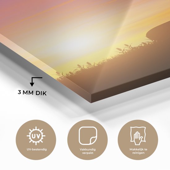 Peinture sur verre - Statue de Bouddha - Silhouette - Coucher de soleil - Spirituel - Peintures de salon - Photo sur verre - Verre acrylique - 40x60 cm - Décoration murale - Peinture sur verre
