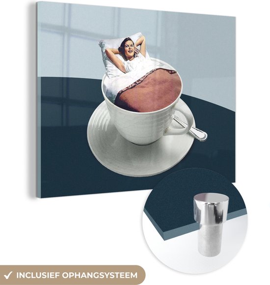 MuchoWow® Peinture sur Verre - Femme - Café - Vintage - 80x60 cm - Peintures sur Verre Acrylique - Photo sur Glas