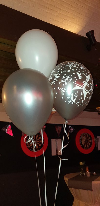 15 ballonnen 25 jaar, 100 % Biologische afbreekbaar, Jubileum , Feest, Verjaardag, Zilver, Wit, Versiering
