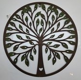 Denza - Levensboom Tree of Life groen HS87AG wanddecoratie Rond Industrieel Muurdecoratie metaal - lifetree – blik – diameter 51 cm, dikte 2 mm, rand 8 mm.