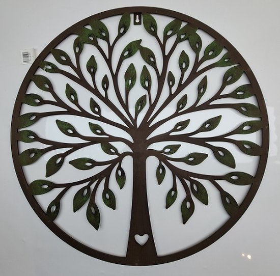 Foto: Levensboom tree of life groen hs87ag wanddecoratie rond industrieel muurdecoratie metaal lifetree blik diameter 51 cm dikte 2 mm rand 8 mm 