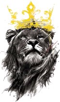Leeuw Kroon King Leeuwen Kop Met Manen Full Color Strijk Applicatie 18 cm / 27.3 cm / Zwart Grijs Goud