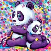 Diamond Painting Mama en baby panda met hartjes 25x25cm. (Volledige bedekking - Ronde steentjes) diamondpainting inclusief tools