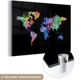 MuchoWow® Glasschilderij 120x80 cm - Schilderij acrylglas - Wereldkaart - Regenboog - Aquarel - Foto op glas - Schilderijen
