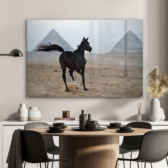 MuchoWow® Glasschilderij 90x60 cm - Schilderij acrylglas - Arabier - Paard - Egypte - Woestijn - Foto op glas - Schilderijen