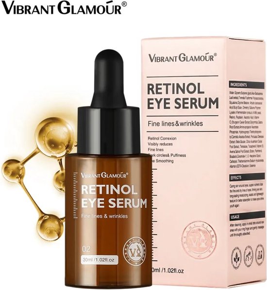 VIBRANT GLAMOUR Eyeserum - Retinol tegen rimpels - Vitamine A - Antioxidant - oogcreme - oogverzorging - oogserum wallen