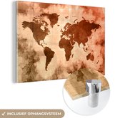 Peinture sur Verre - Carte du Wereldkaart - Rouge - Marron - 120x80 cm - Peintures sur Verre Peintures - Photo sur Glas