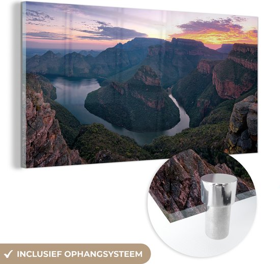 MuchoWow® Glasschilderij 120x60 cm - Schilderij acrylglas - Panorama van de Afrikaanse kloof in Zuid-Afrika bij zonsopgang - Foto op glas - Schilderijen