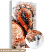 MuchoWow® Glasschilderij 80x120 cm - Schilderij acrylglas - Portret - Flamingo - Krant - Foto op glas - Schilderijen