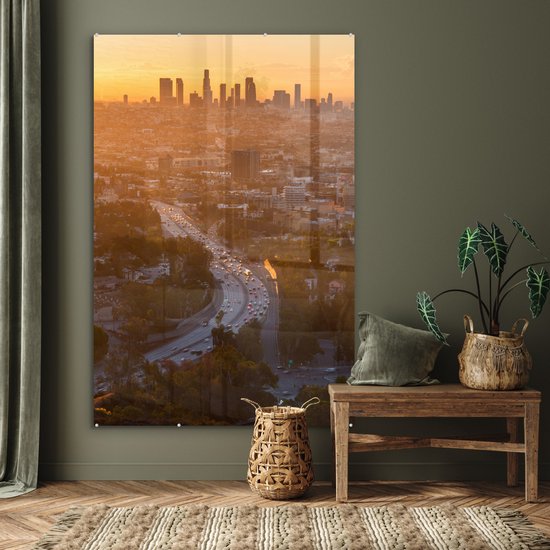 MuchoWow® Peinture sur verre 100x150 cm - Peinture sur verre acrylique - Los Angeles - Amérique - Coucher de soleil - Photo sur verre - Peintures