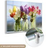 Peinture sur Verre - Trois Vases avec des Fleurs Colorées dans un Rebord de Fenêtre - 180x120 cm - Peintures sur Verre Peintures - Photo sur Glas
