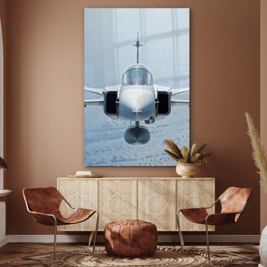 MuchoWow® Peinture sur verre 120x180 cm - Peinture acrylique sur verre - Avion de chasse volant de face - Photo sur verre - Peintures