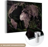 MuchoWow® Glasschilderij 90x60 cm - Schilderij acrylglas - Wereldkaart - Paars - Goud - Foto op glas - Schilderijen