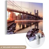 MuchoWow® Glasschilderij 180x120 cm - Schilderij acrylglas - New York - Brooklyn - Bridge - Foto op glas - Schilderijen