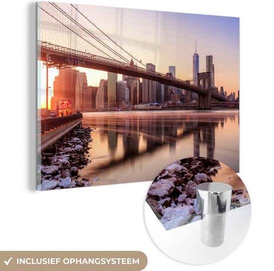 MuchoWow® Glasschilderij - New York - Brooklyn - Bridge - Acrylglas Schilderijen - Foto op Glas