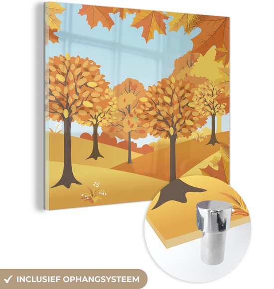 MuchoWow® Peinture sur verre 20x20 cm - Peinture sur verre acrylique - Une illustration d'arbres automnaux - Photo sur verre - Peintures