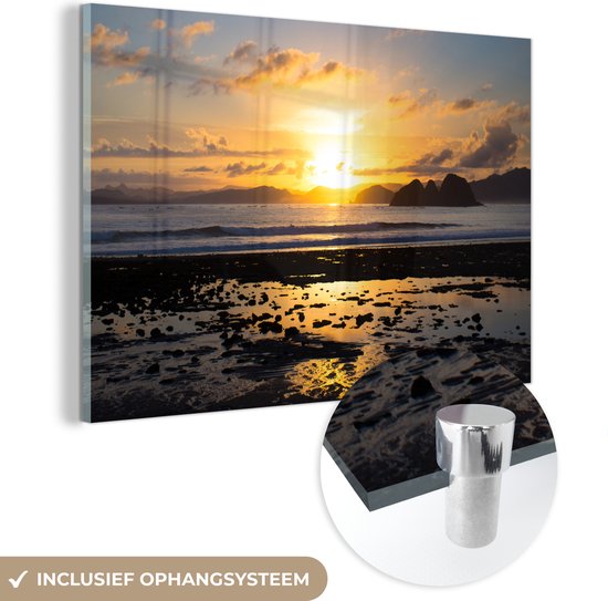 Glasschilderij - Zonsondergang in Azie fotoprint - Acrylglas Schilderijen - Foto op Glas