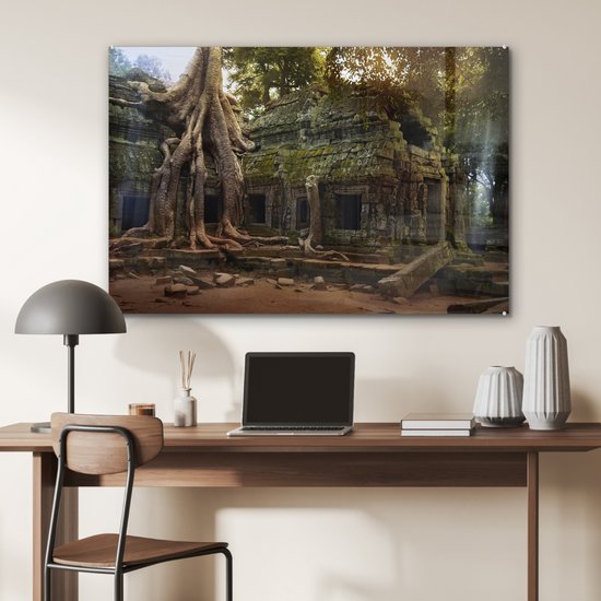 Racines d'arbres sur l'ancien temple Ta Prohm à Angkor Wat Plexiglas 90x60 cm - Tirage photo sur Glas (décoration murale en plexiglas)